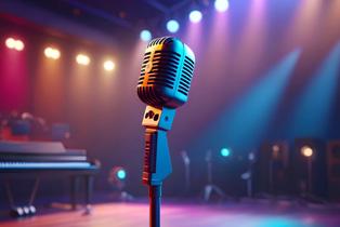 backlit microphone on an empty stage