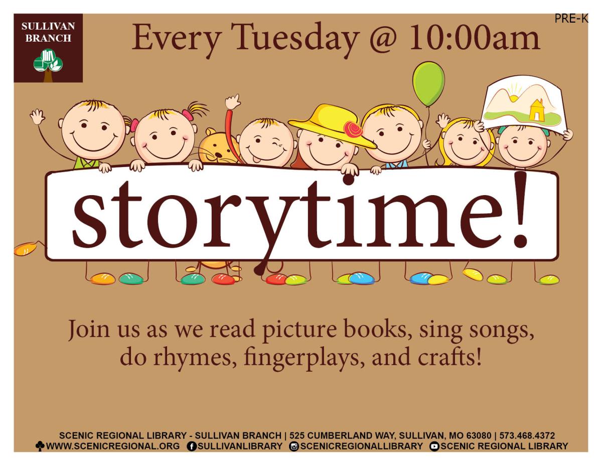 Join us as we read picture books, sing songs, do rhymes, fingerplays, and crafts.  All activities are designed to help your child get ready for kindergarten by building pre-literacy skills.