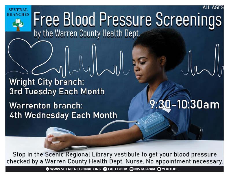 Free Blood Pressure Screenings by Warren County Health Dept.